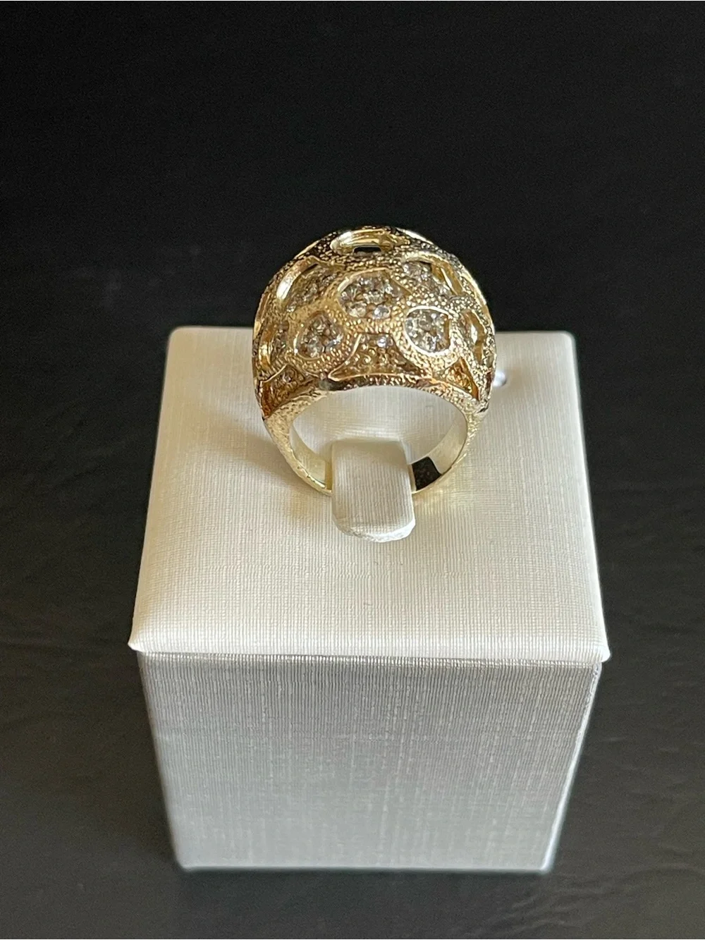 matte gold cage style rhinestone dome Ring.